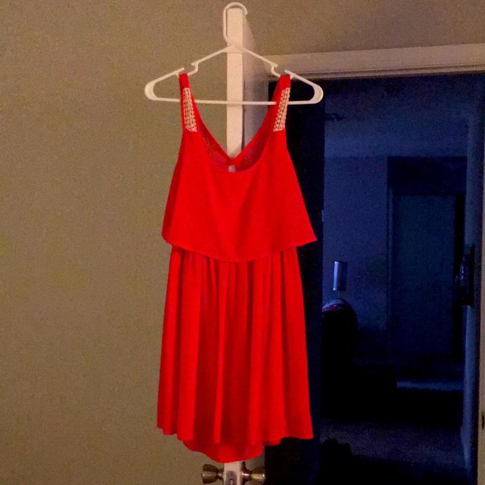 Coral and knit dress